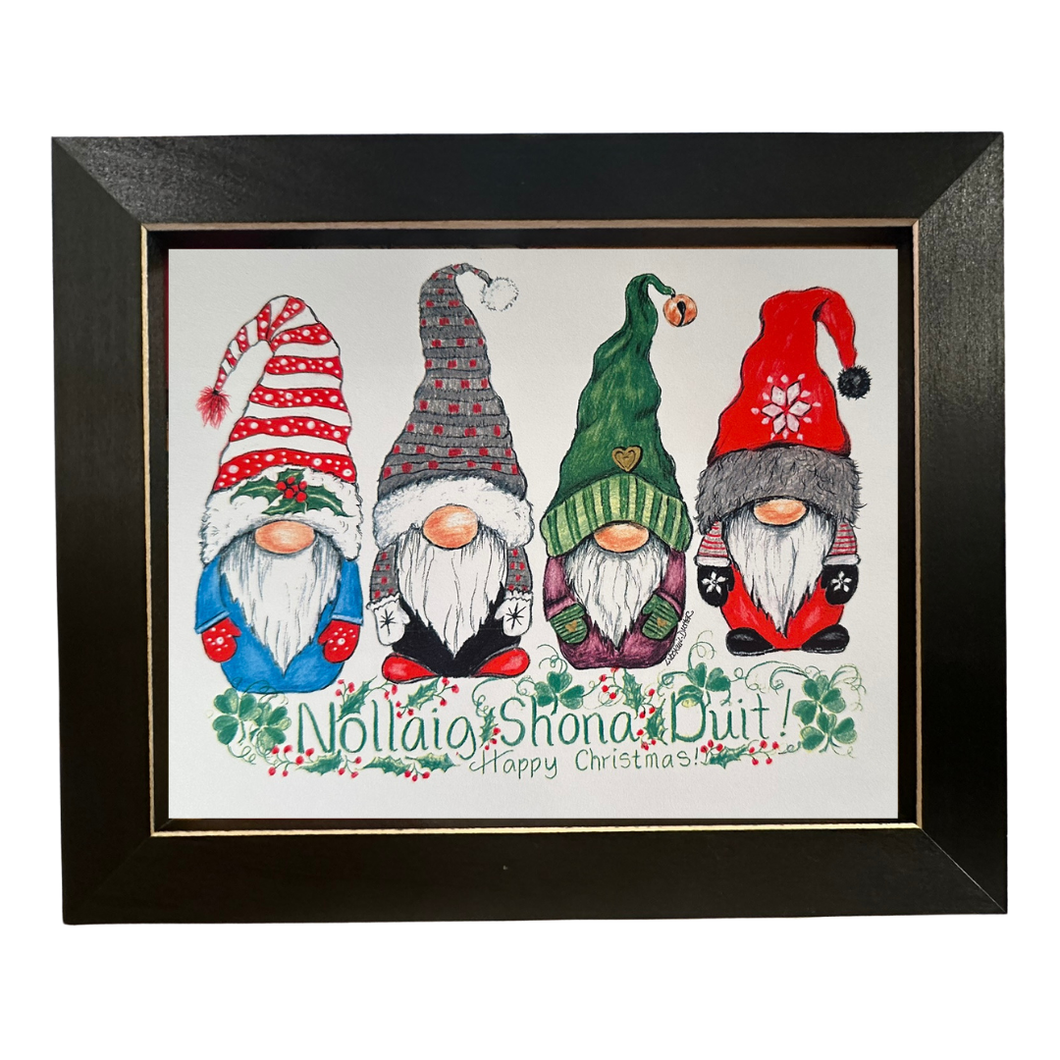 Framed Gnomes: Nollaig Shona Duit : Happy Christmas Print