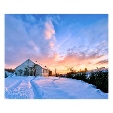 Load image into Gallery viewer, Sunset at a Snowy Cottage Christmas Landscape Card
