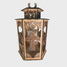 Load and play video in Gallery viewer, Celtic Wooden Lantern with Lighted Angel Statue
